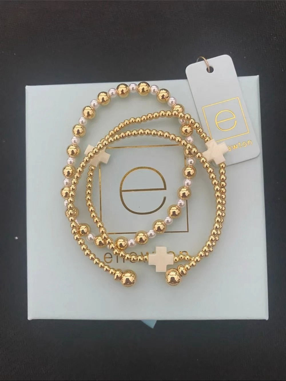Newton Gold Beaded Cross Stackable Bracelet Set - Gold